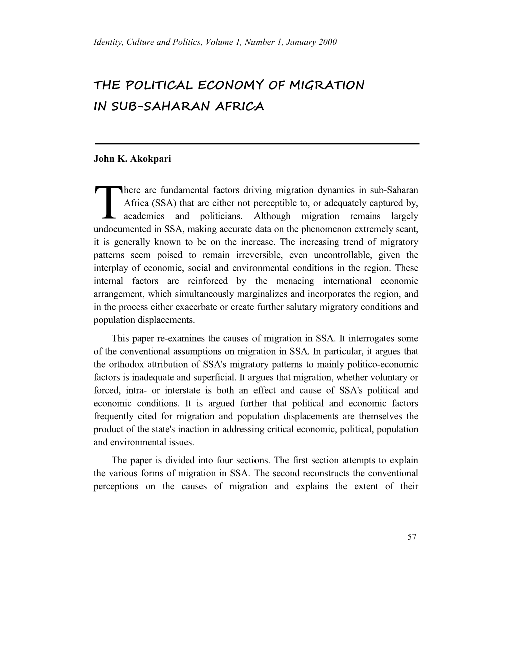 The Political Economy of Migration in Sub-Saharan Africa