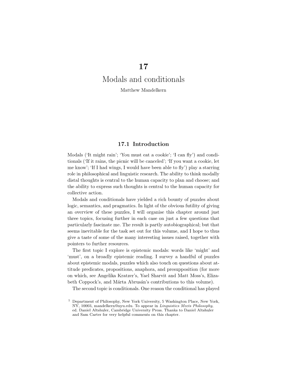 17 Modals and Conditionals Matthew Mandelkern