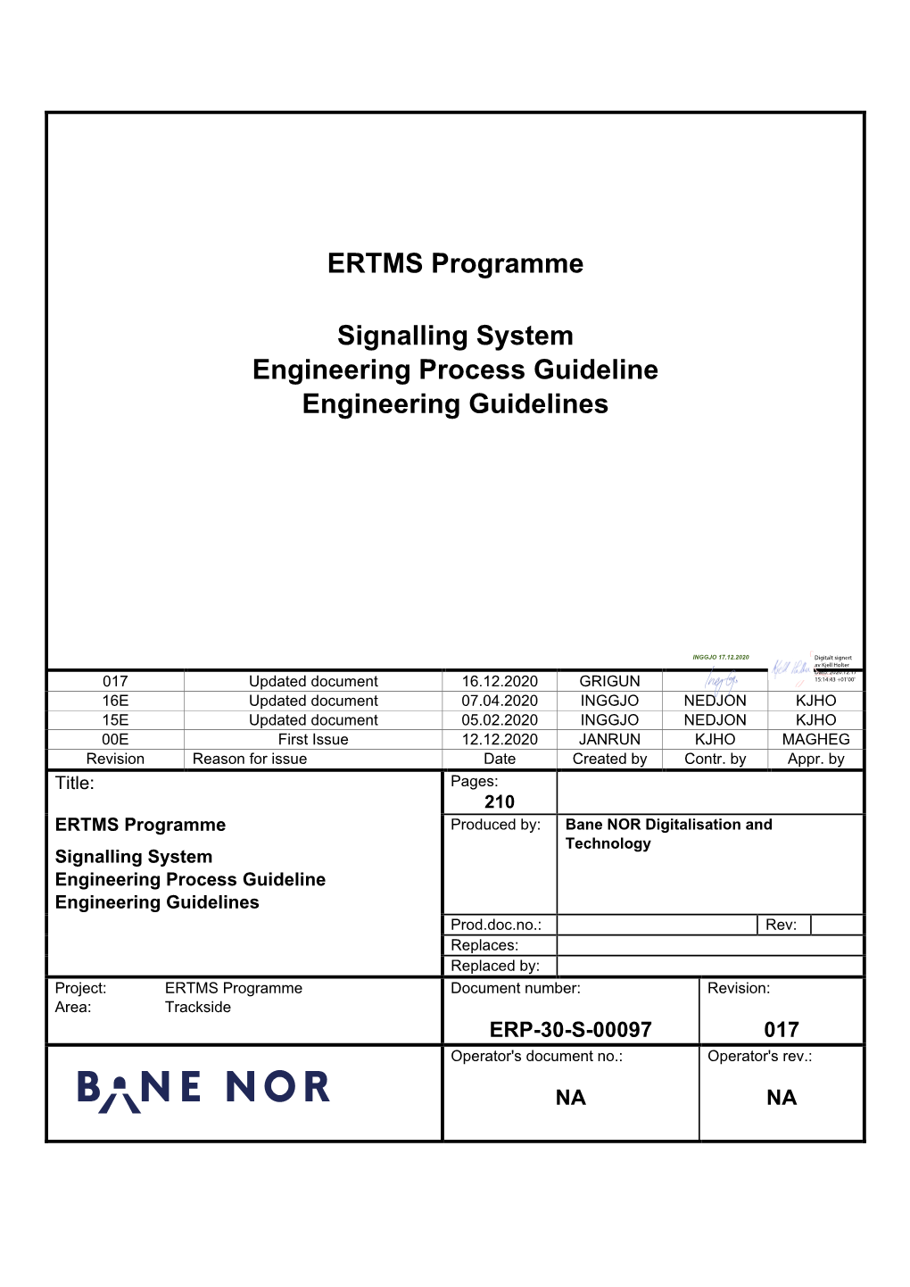 ERTMS Programme Signalling System Engineering Process Guideline Engineering Guidelines