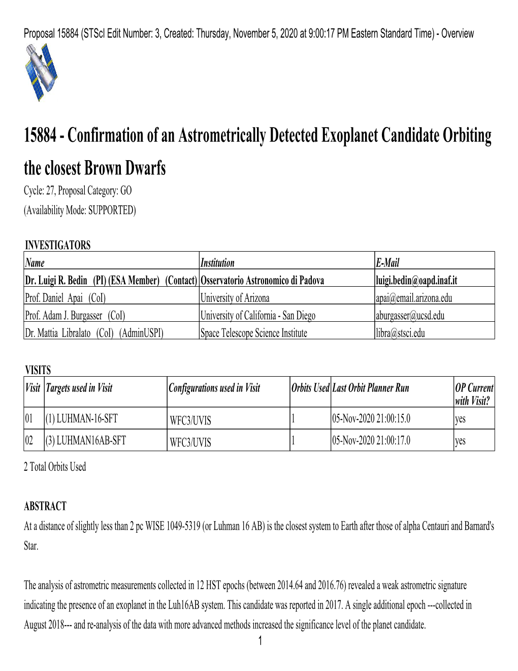 15884 (Stsci Edit Number: 3, Created: Thursday, November 5, 2020 at 9:00:17 PM Eastern Standard Time) - Overview