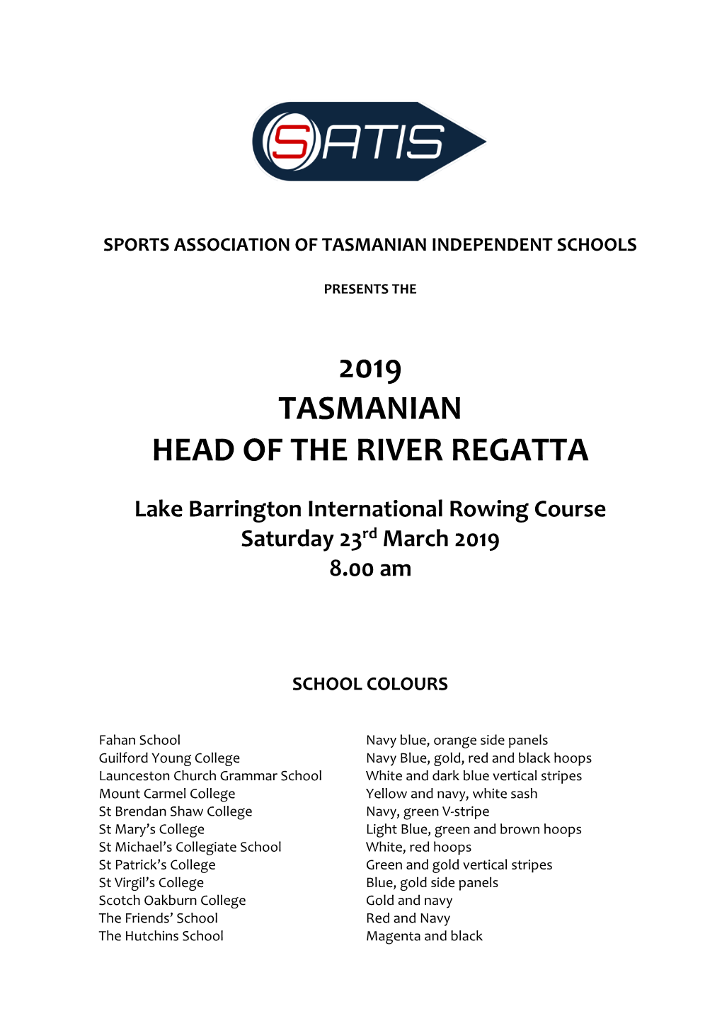 2019 Tasmanian Head of the River Regatta