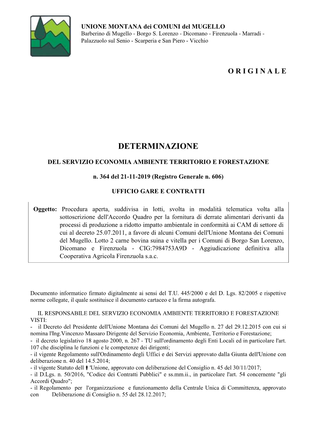 Determina Aggiudicazione Definitiva