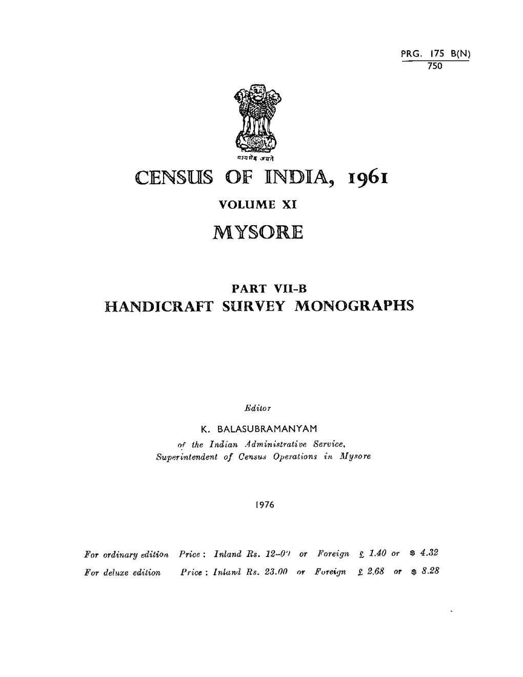 Handicraft Survey Monographs, Part VII-B, Vol-XI