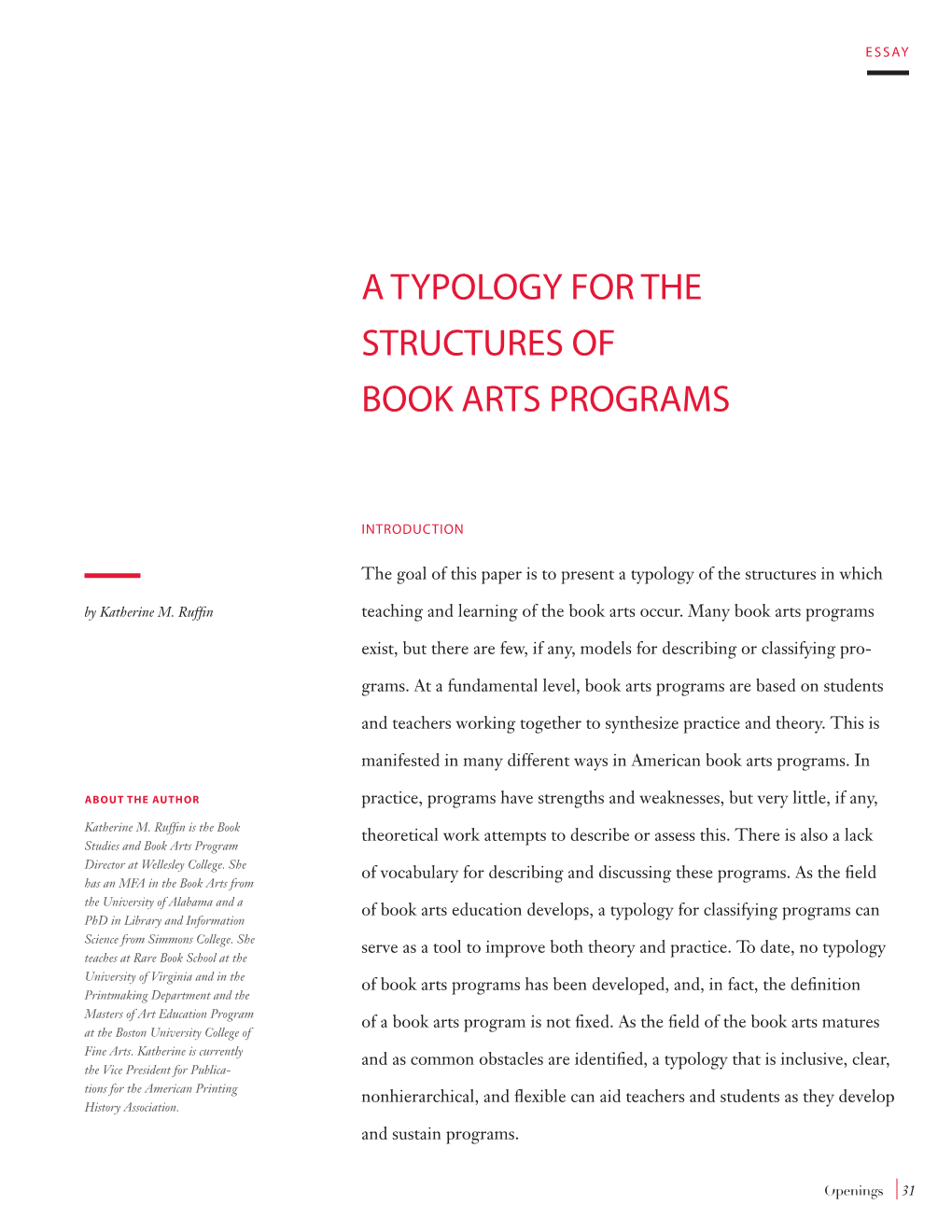 A Typology for the Structures of Book Arts Programs