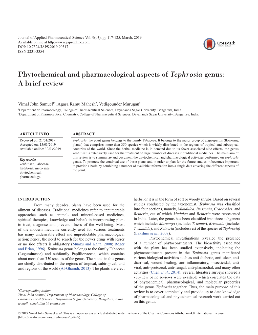 Phytochemical and Pharmacological Aspects of Tephrosia Genus: a Brief Review