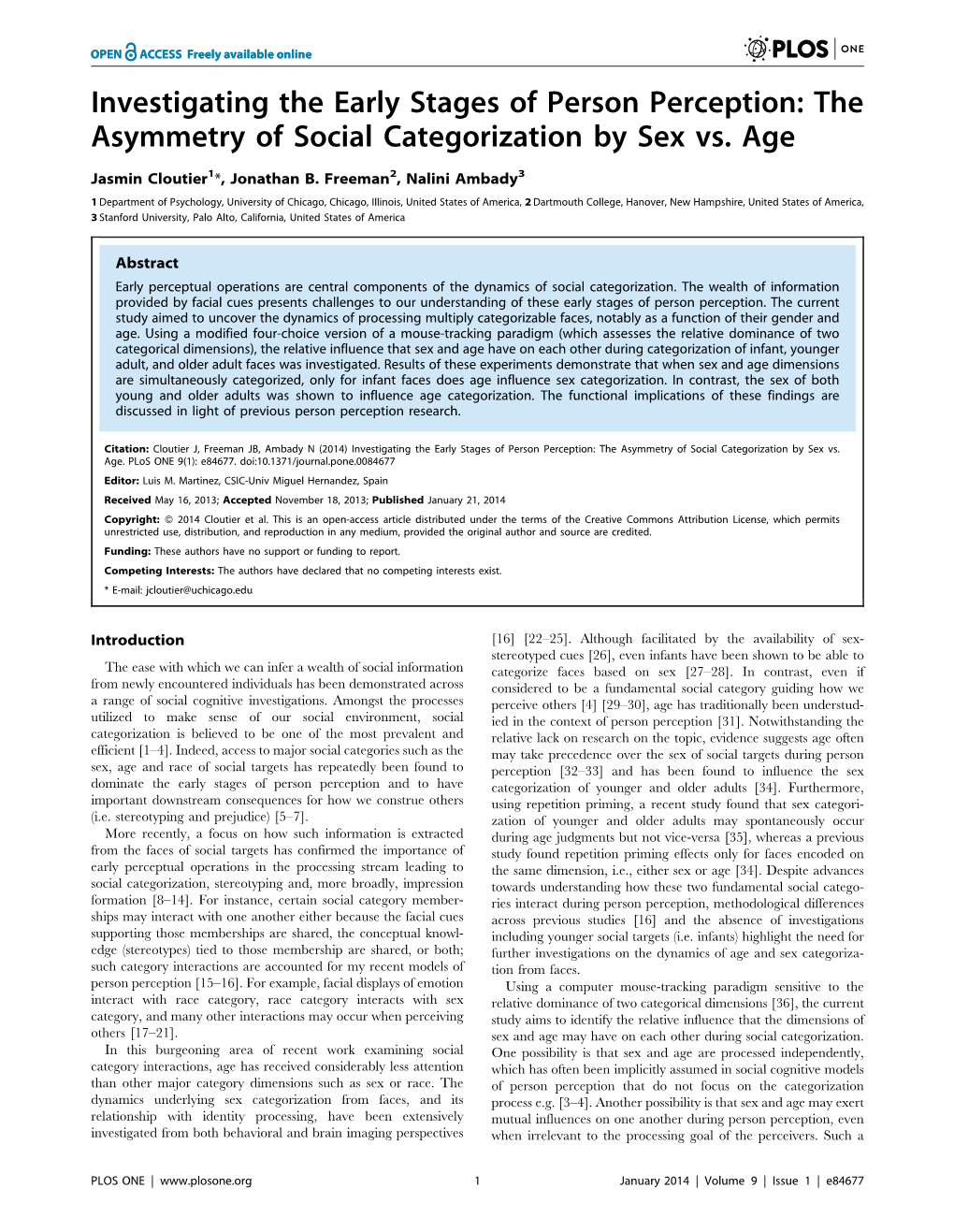 Investigating the Early Stages of Person Perception: the Asymmetry of Social Categorization by Sex Vs