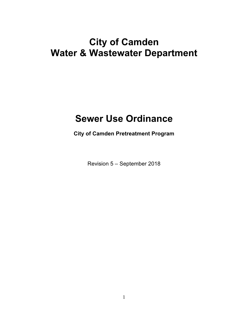 City of Camden Water & Wastewater Department Sewer Use Ordinance