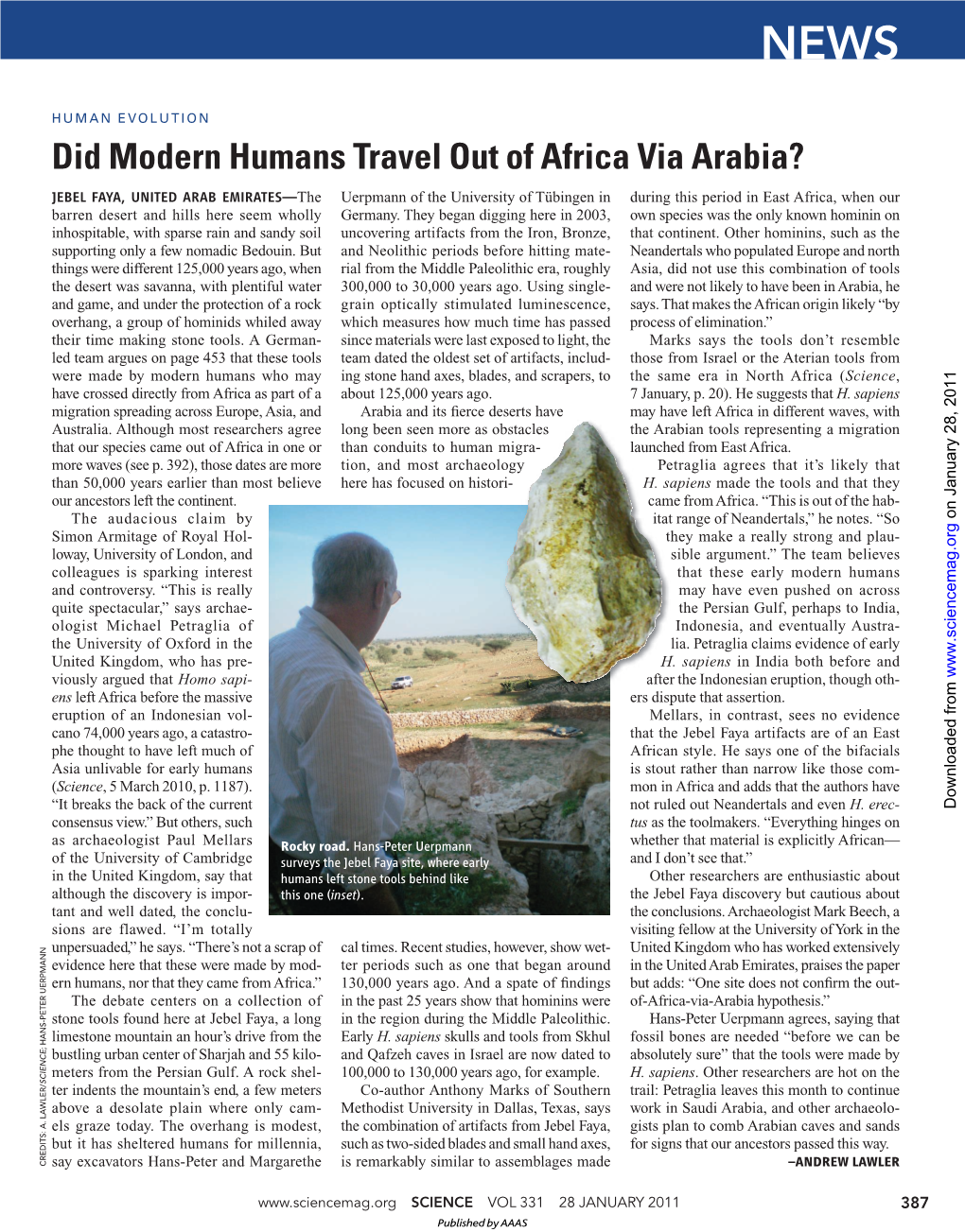Did Modern Humans Travel out of Africa Via Arabia?