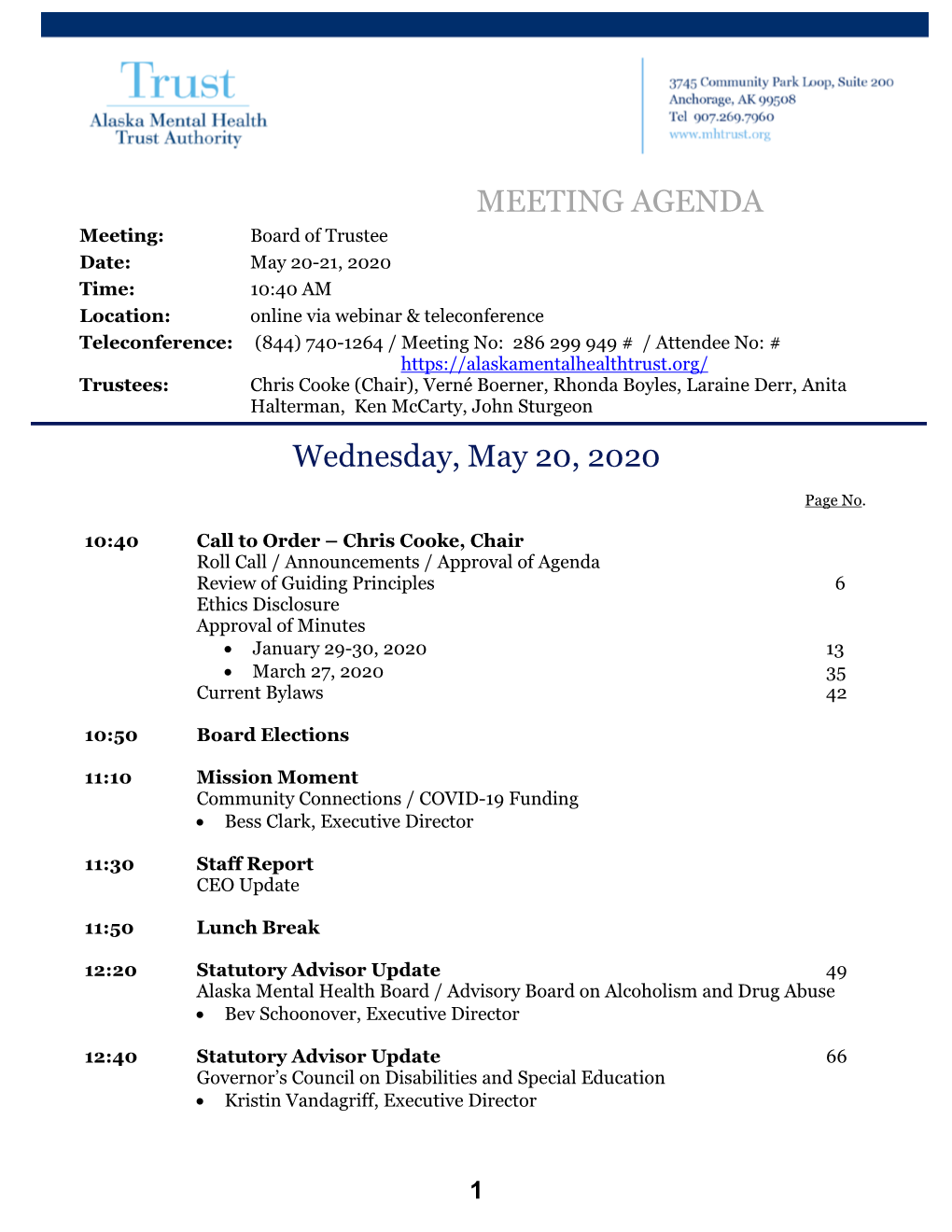 Packet: Full Board Meeting, May 2020