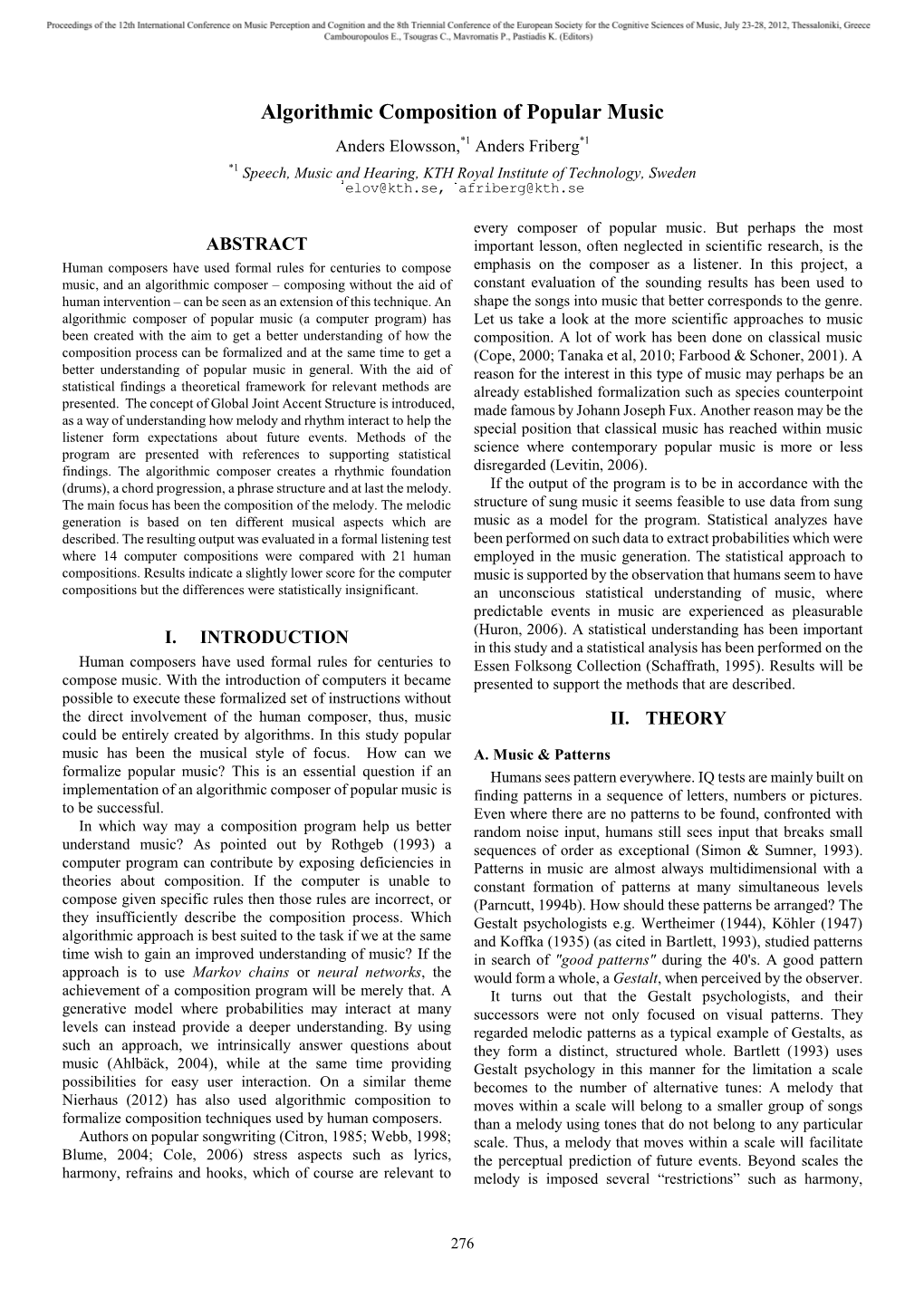 Algorithmic Composition of Popular Music