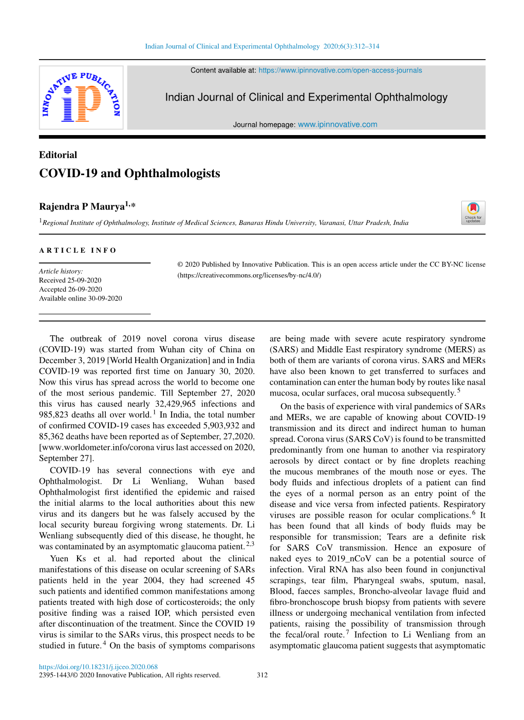 COVID-19 and Ophthalmologists