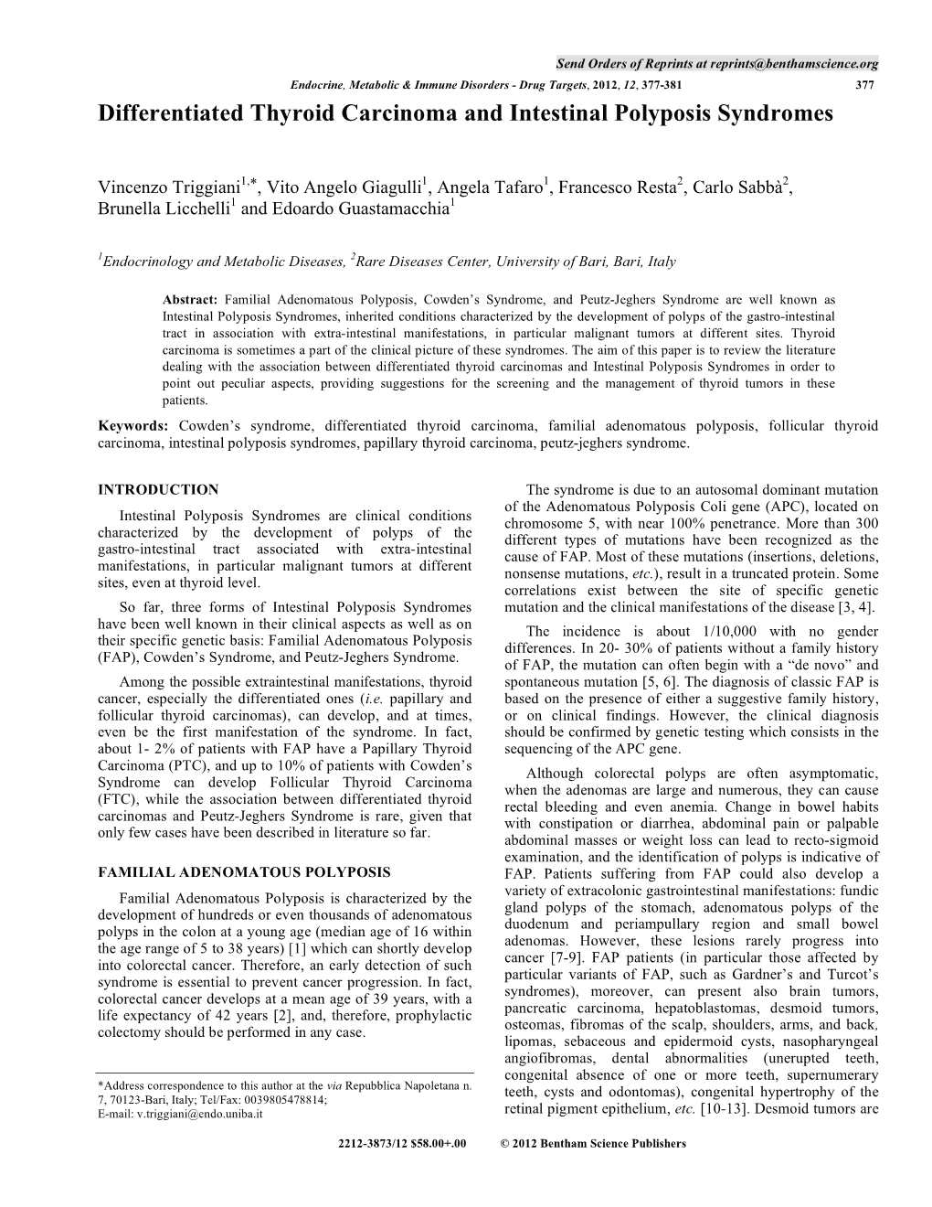 Differentiated Thyroid Carcinoma and Intestinal Polyposis Syndromes