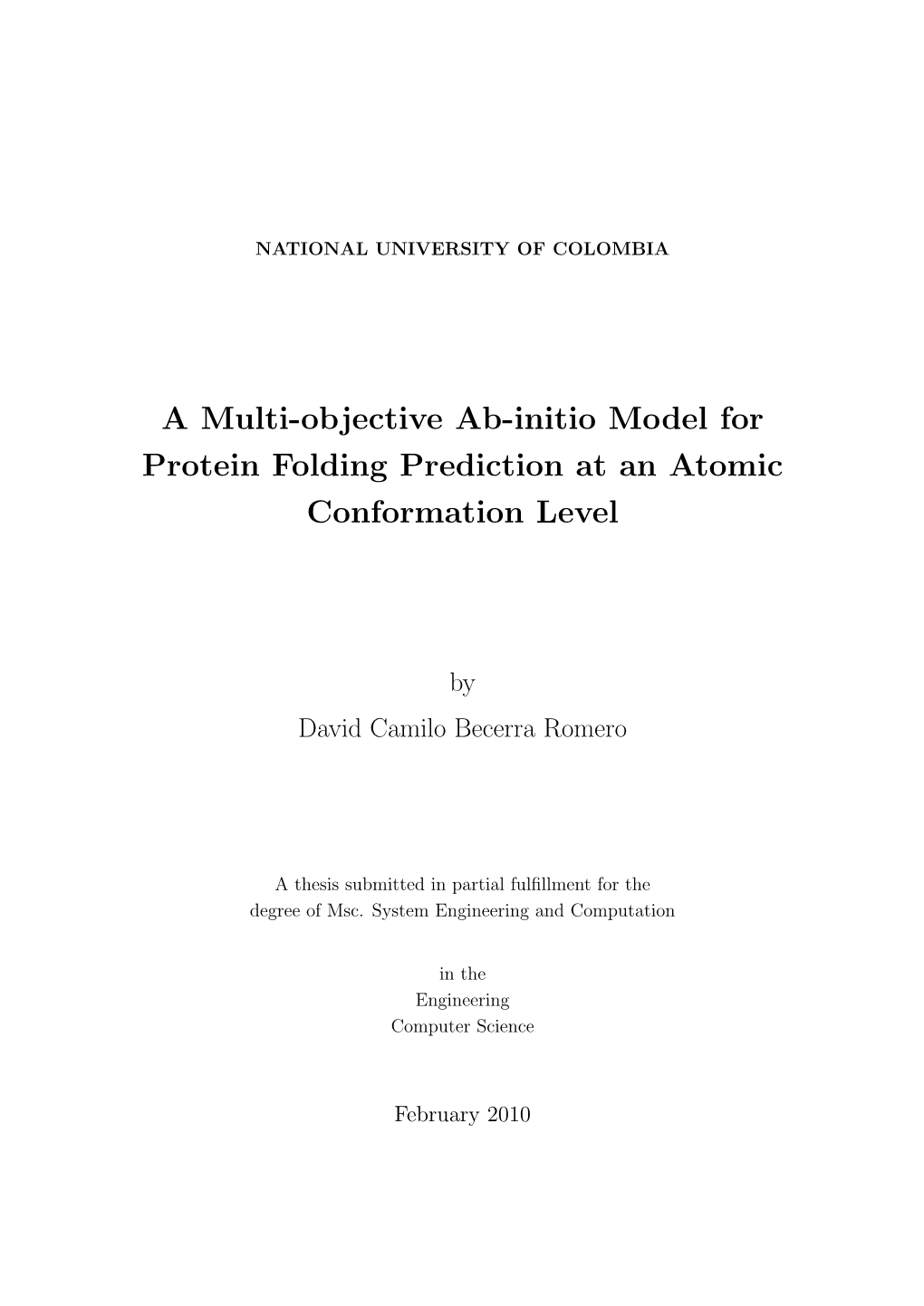 A Multi-Objective Ab-Initio Model for Protein Folding Prediction at an Atomic Conformation Level