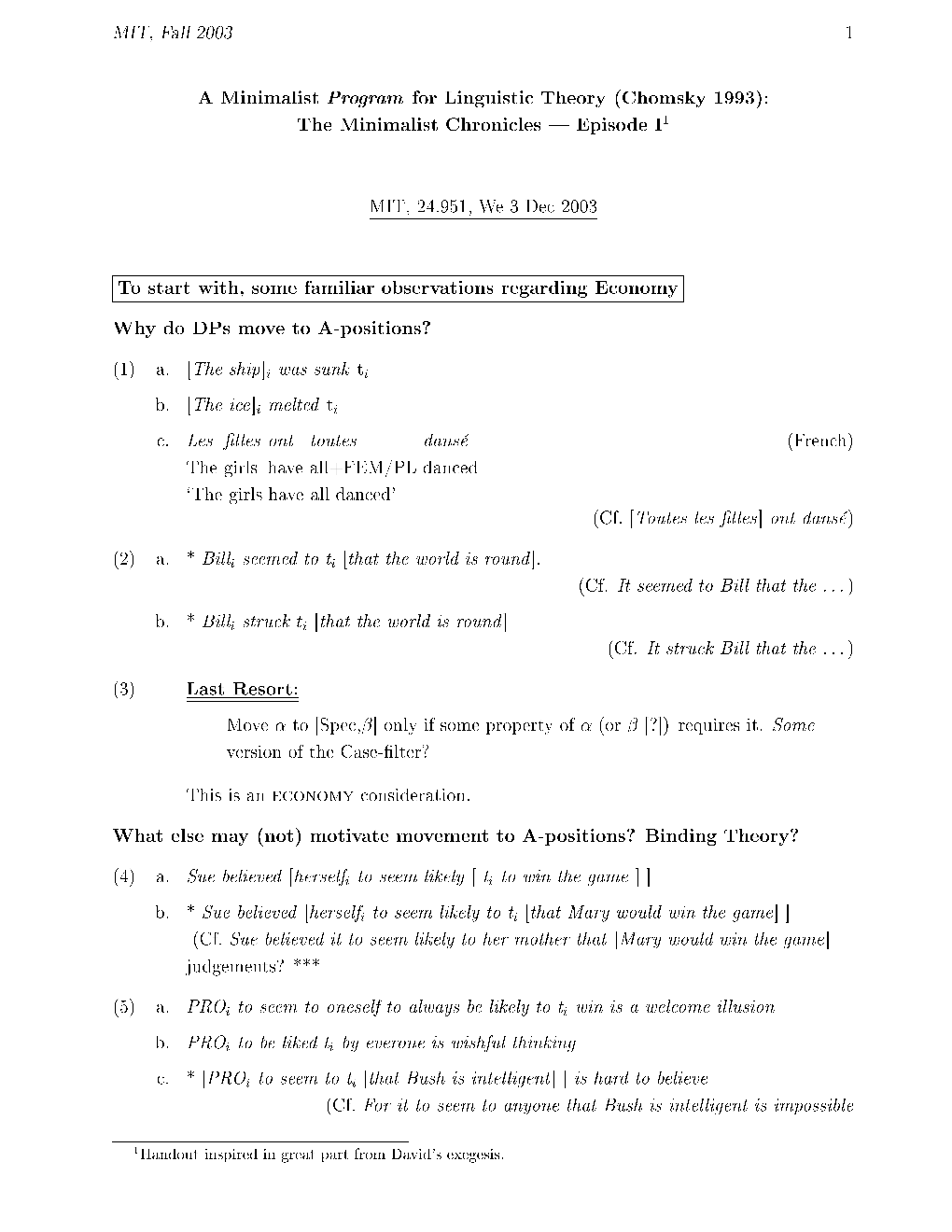 A Minimalist Program for Linguistic Theory (Chomsky 1993)