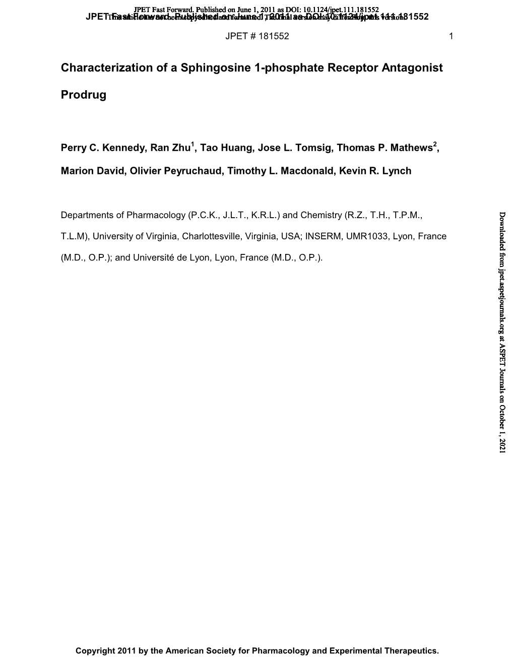 Characterization of a Sphingosine 1-Phosphate Receptor Antagonist