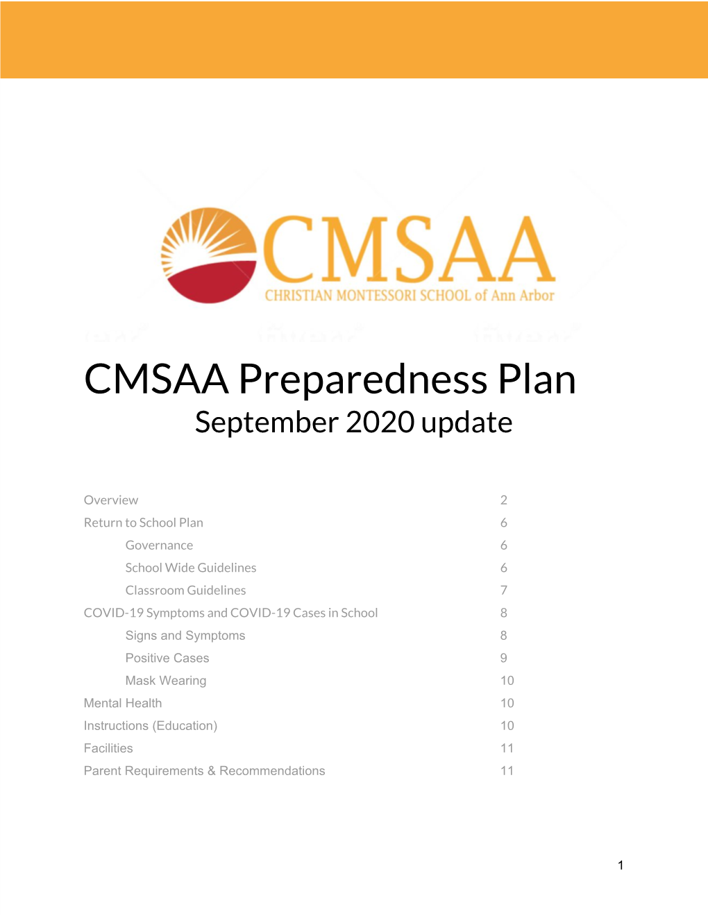 CMSAA Preparedness Plan September 2020 Update