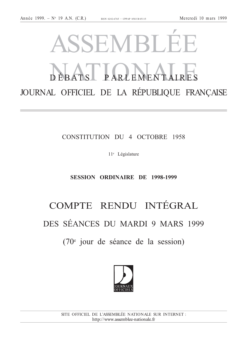 Assemblée Nationale Débats Parlementaires Journal Officiel De La