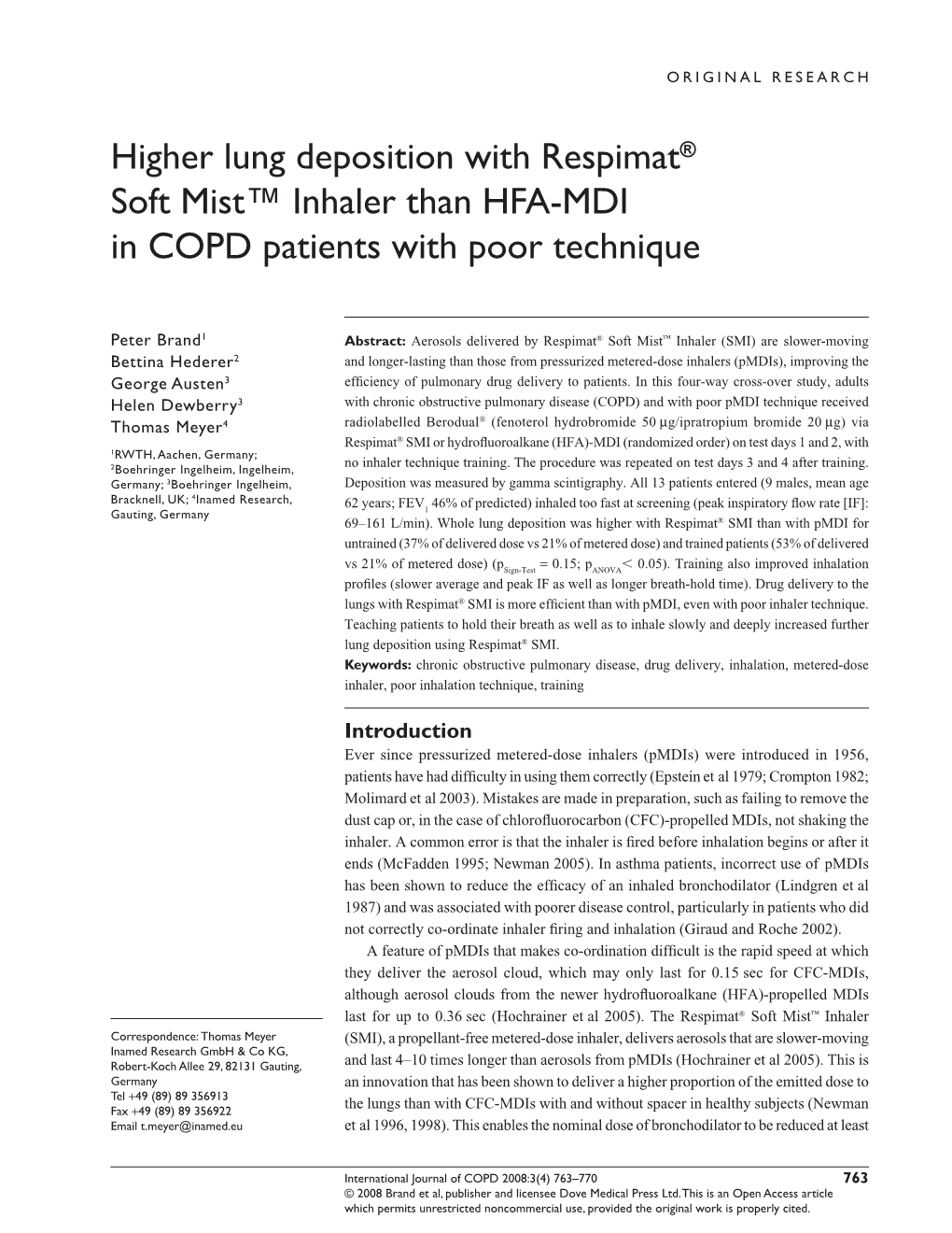 Higher Lung Deposition with Respimat® Soft Mist™ Inhaler Than HFA-MDI in COPD Patients with Poor Technique