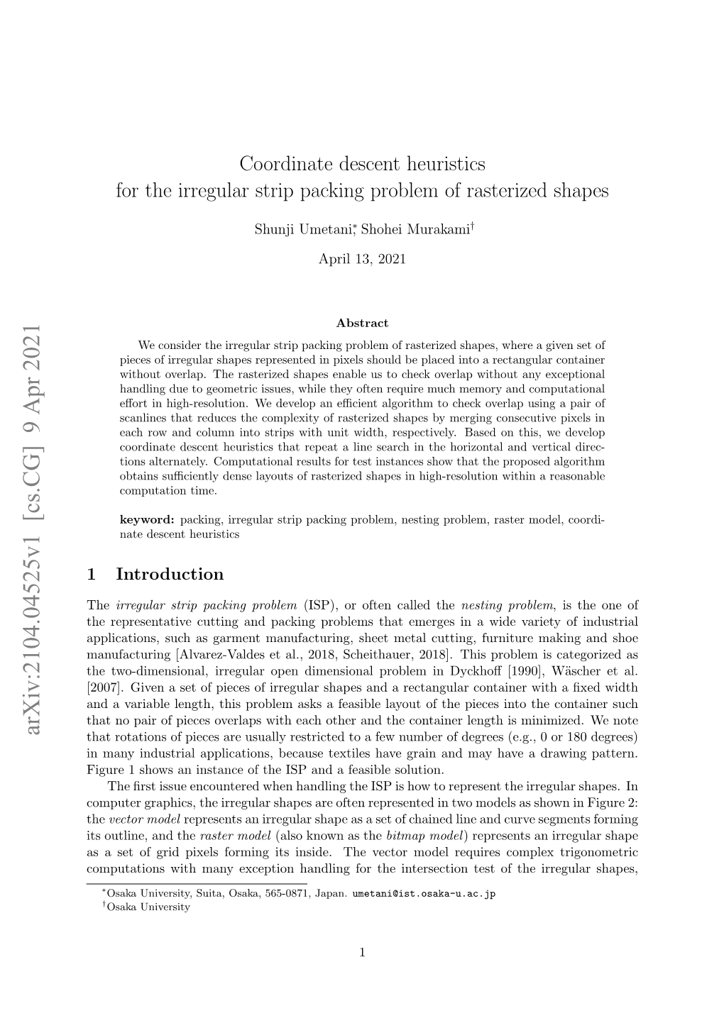 Coordinate Descent Heuristics for the Irregular Strip Packing Problem of Rasterized Shapes