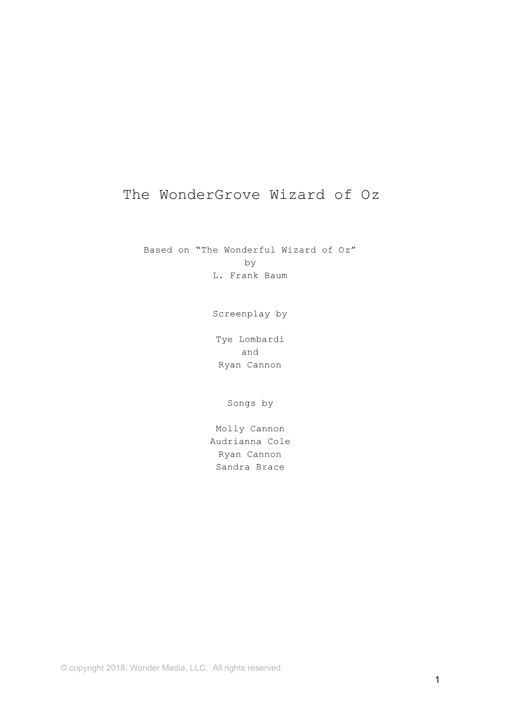 The Wondergrove Wizard of Oz