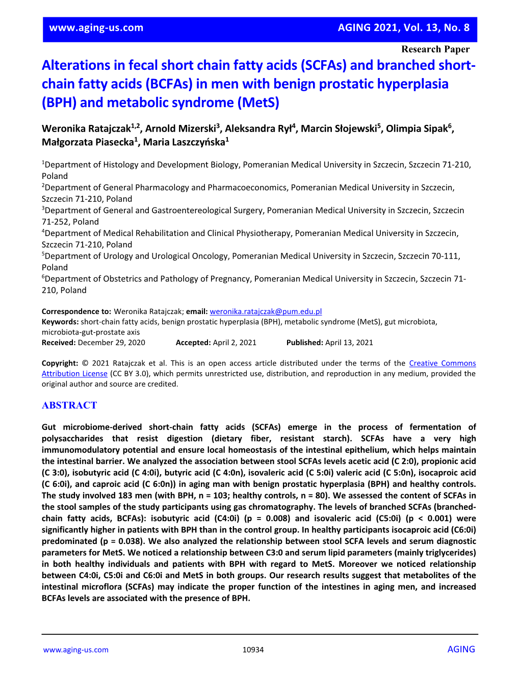 Chain Fatty Acids (Bcfas) in Men with Benign Prostatic Hyperplasia (BPH) and Metabolic Syndrome (Mets)