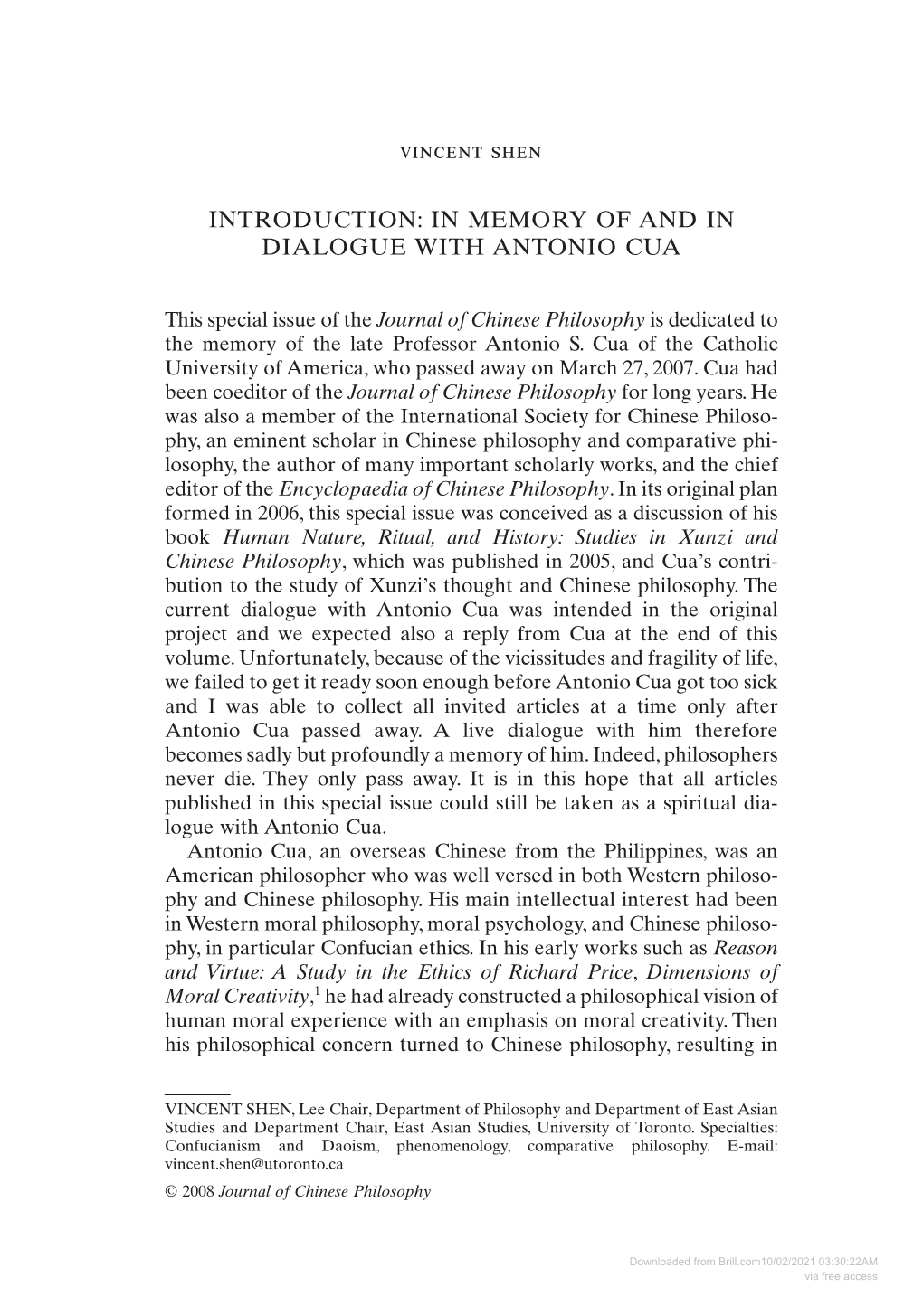 Introduction: in Memory of and in Dialogue with Antonio Cua