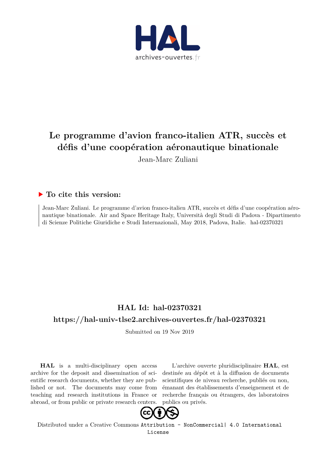 Le Programme D'avion Franco-Italien ATR, Succès Et Défis D'une