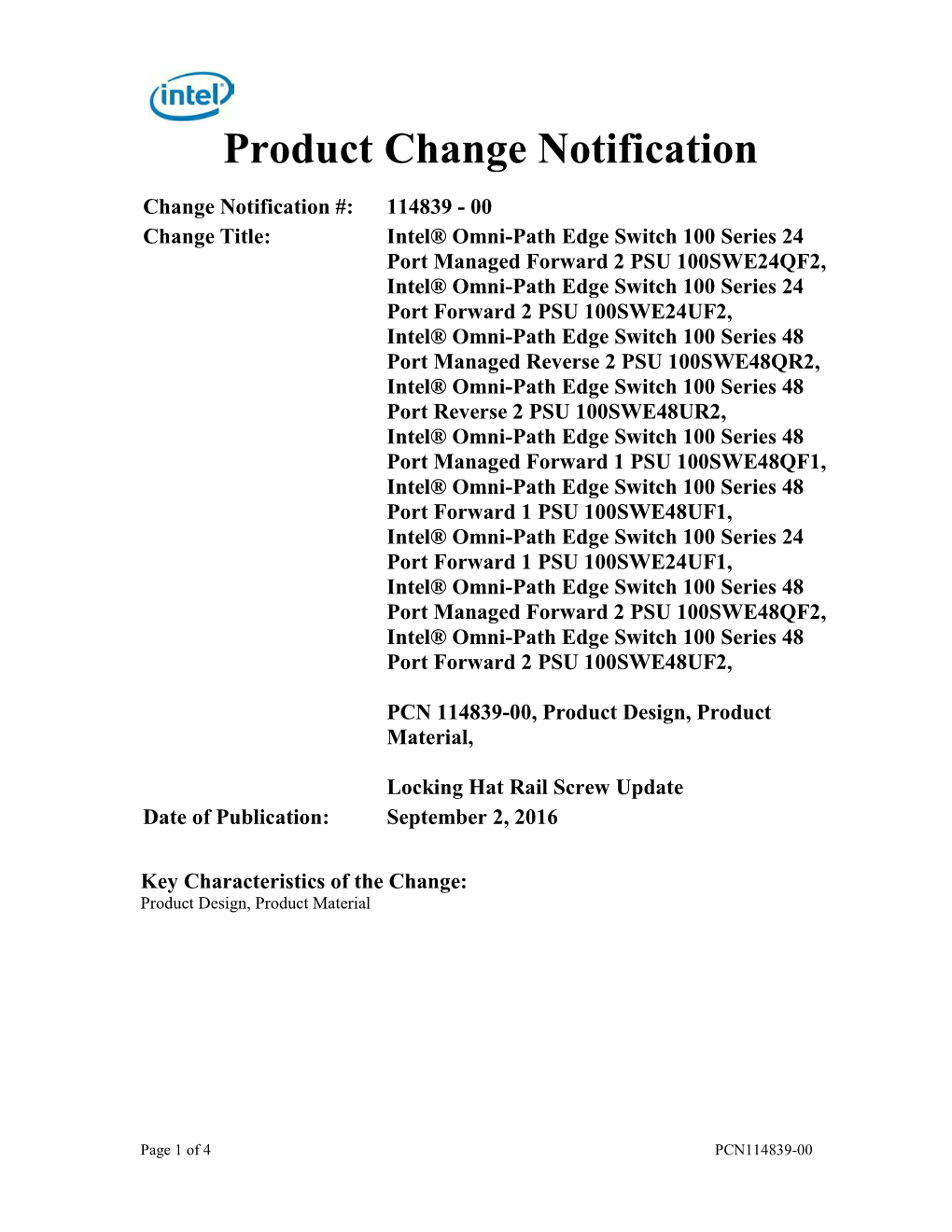 Product Change Notification