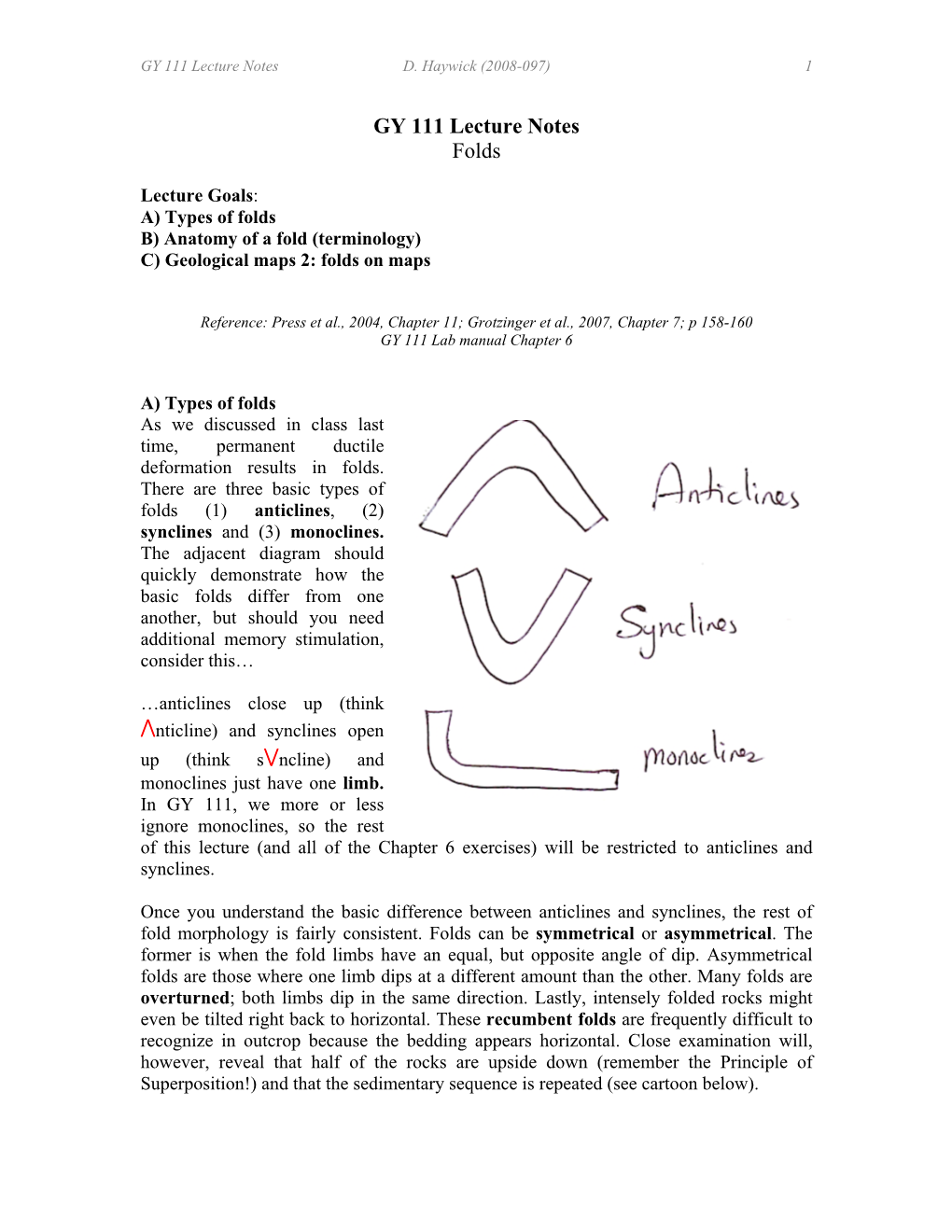 GY 111 Lecture Notes Folds