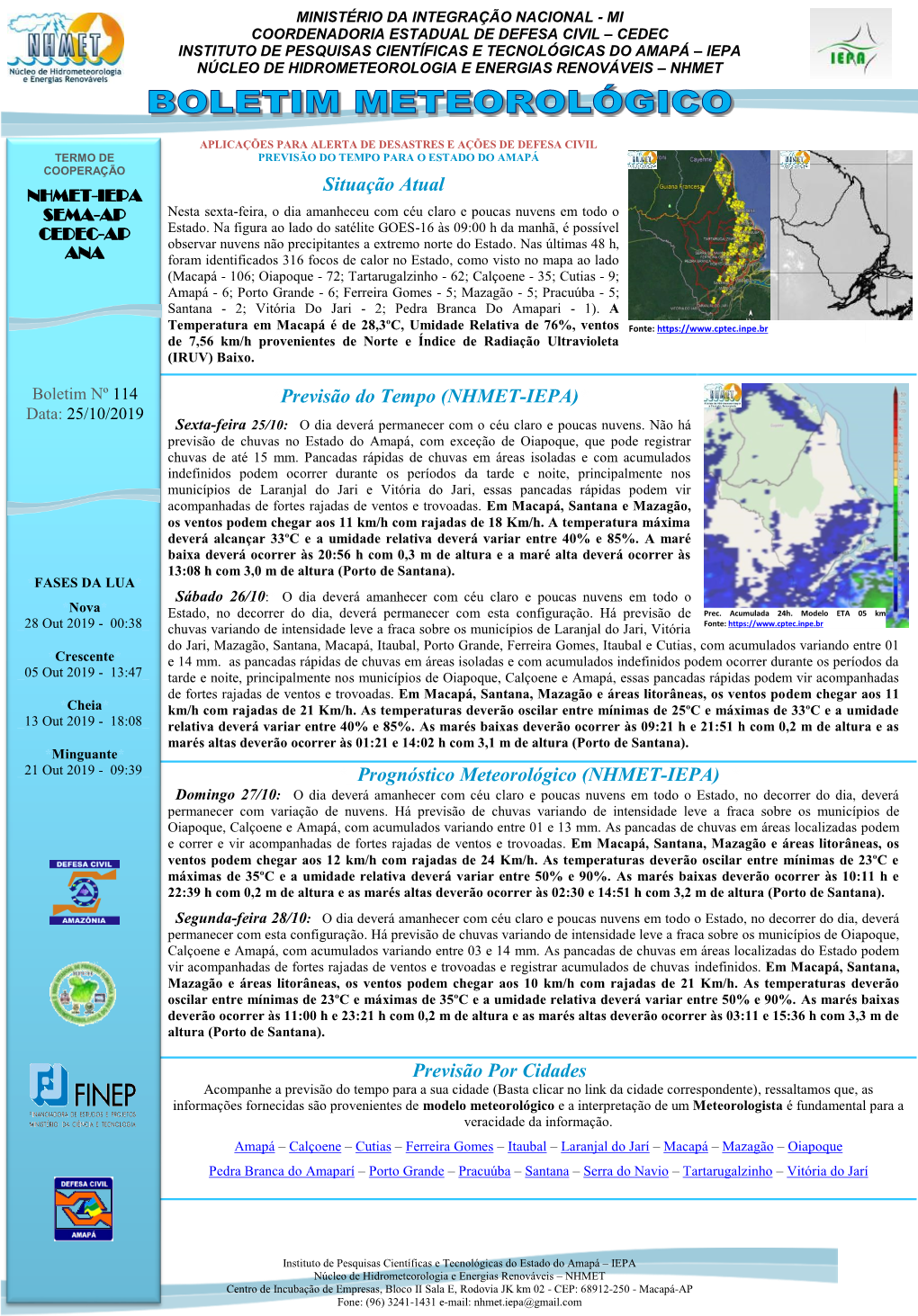 Previsão Do Tempo (NHMET-IEPA)* * Prognóstico Meteorológico