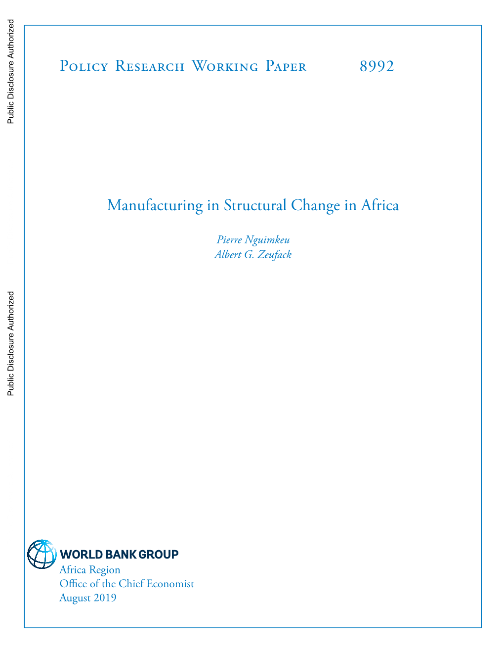 Policy Research Working Paper 8992 Manufacturing in Structural Change