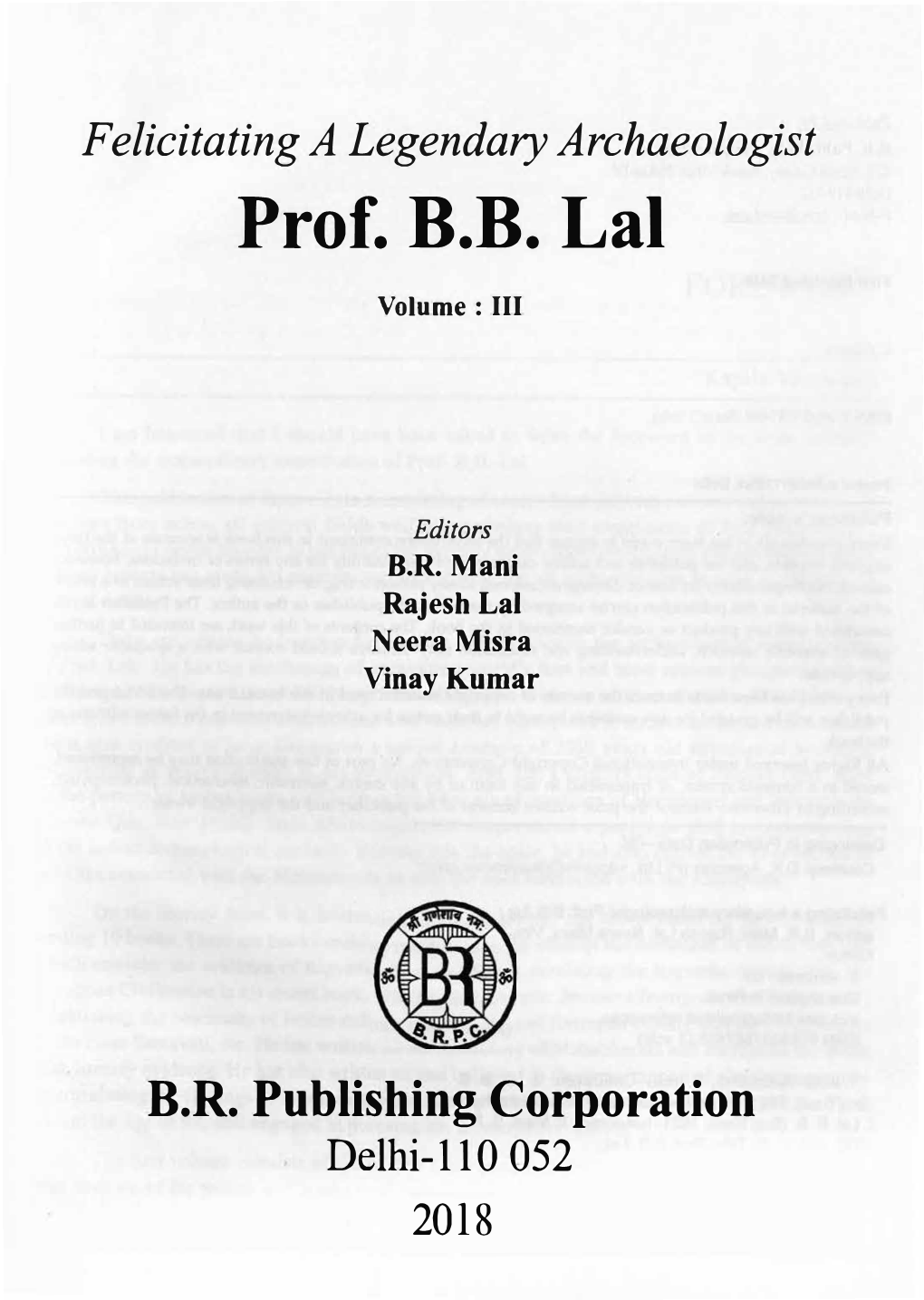 Prof. B.B. Lal Volume: III