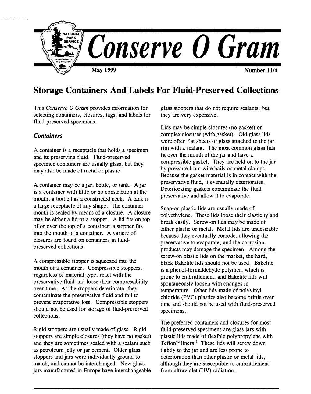 Conserve O Gram Volume 11 Issue 4: Storage Containers and Labels For