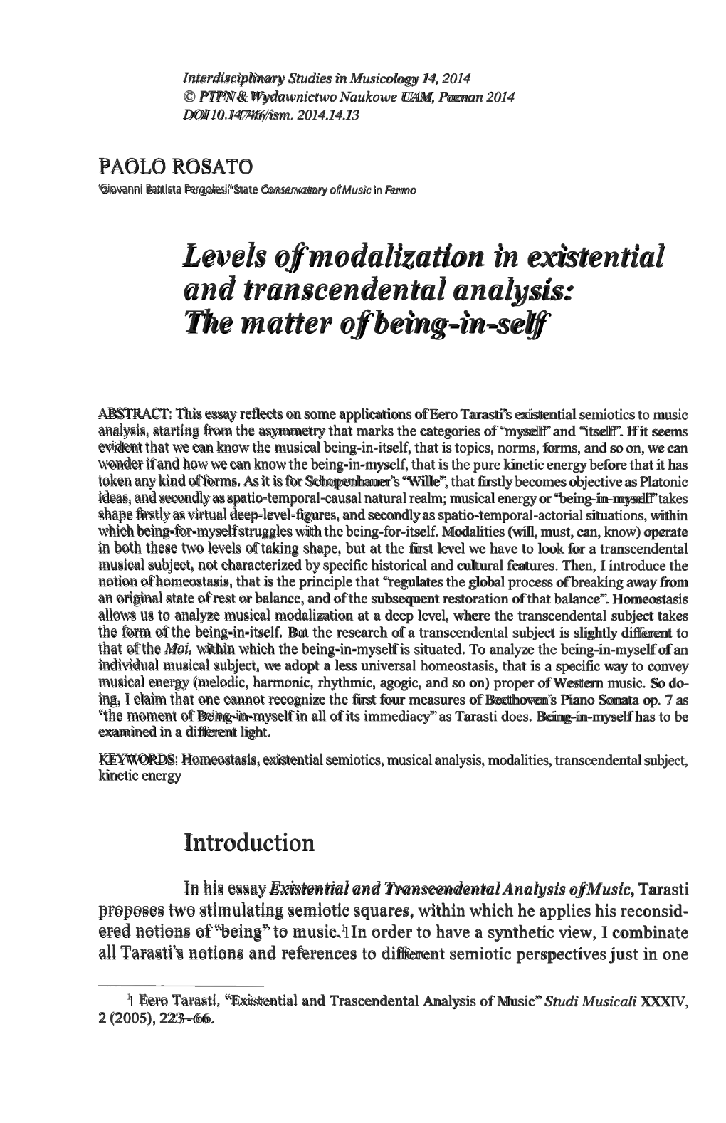 Levels of Modalization in Existential and Transcendental Analysis: the Matter of Being-In-Self
