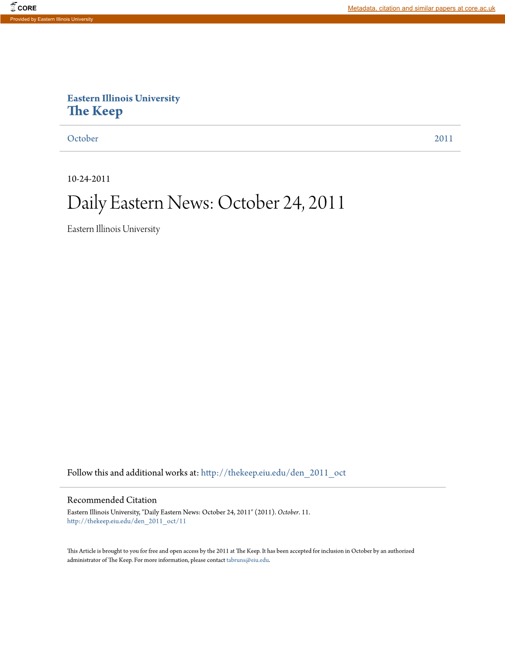 Daily Eastern News: October 24, 2011 Eastern Illinois University