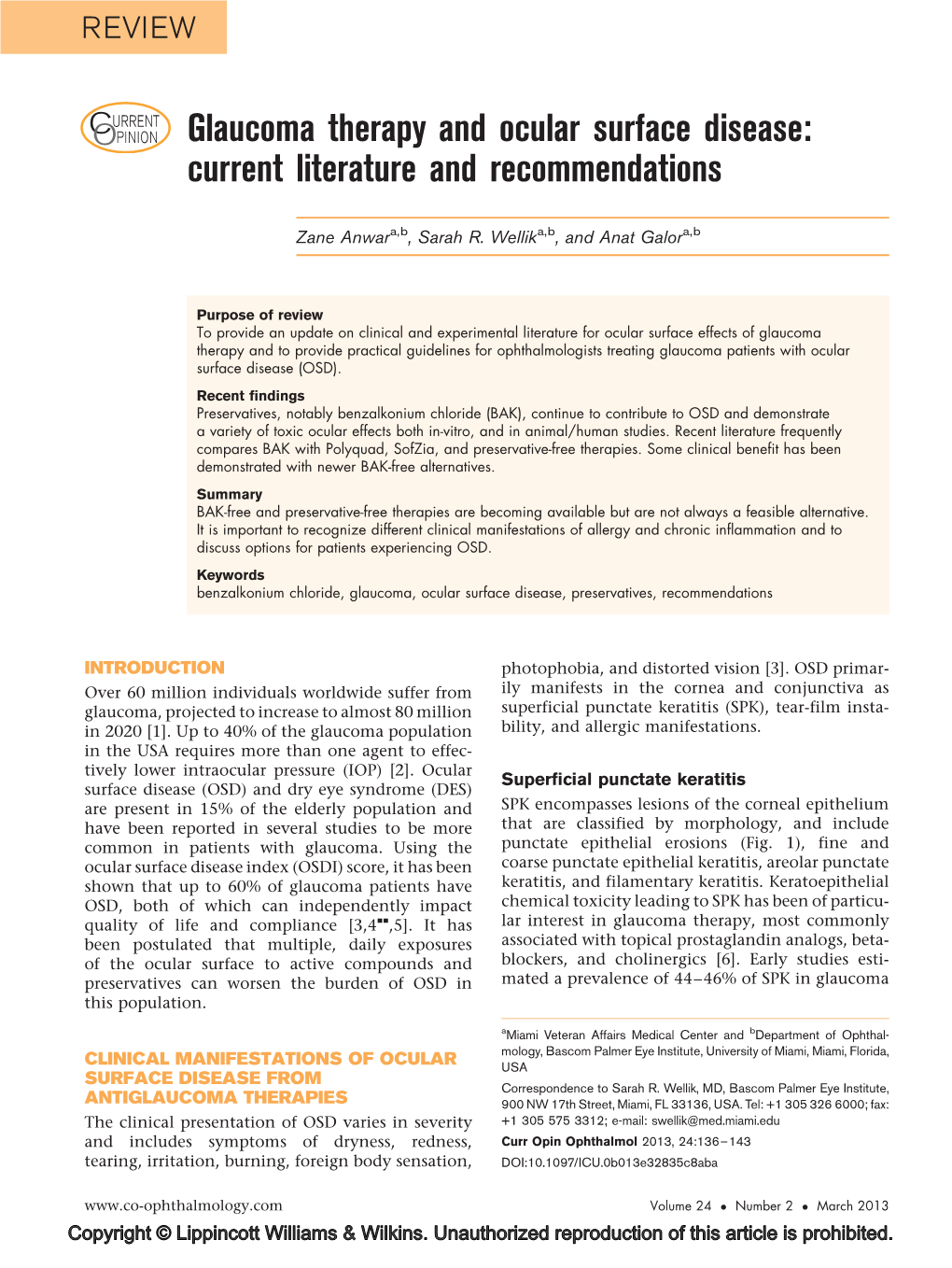 CURRENT OPINION Glaucoma Therapy and Ocular Surface Disease: Current Literature and Recommendations