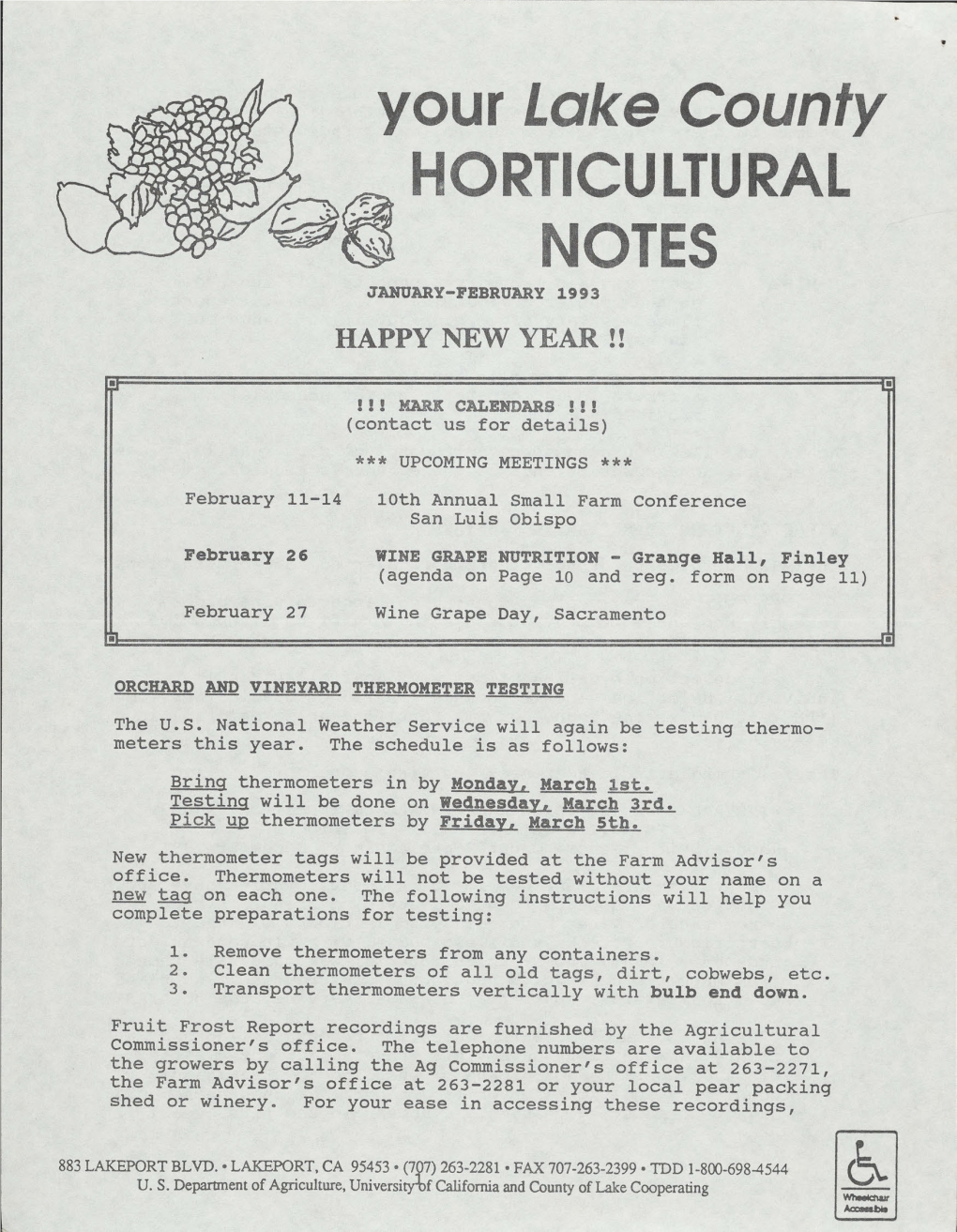 Your Lake County HORTICULTURAL I NOTES JANUARY-FEBRUARY 1993