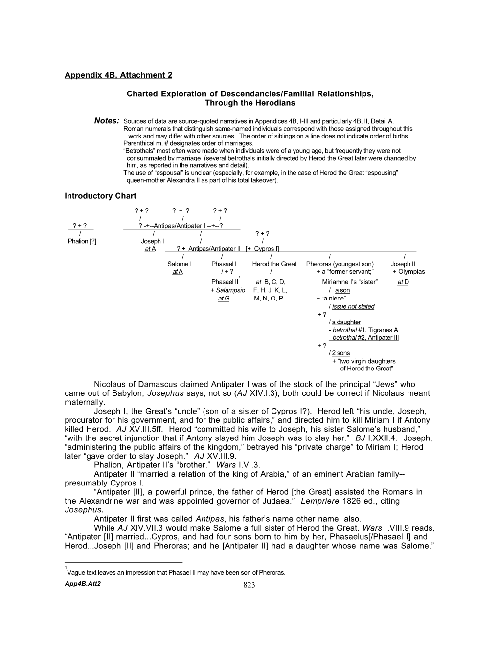 823 Appendix 4B, Attachment 2 Charted Exploration of Descendancies/Familial Relationships, Through the Herodians Introductory Ch