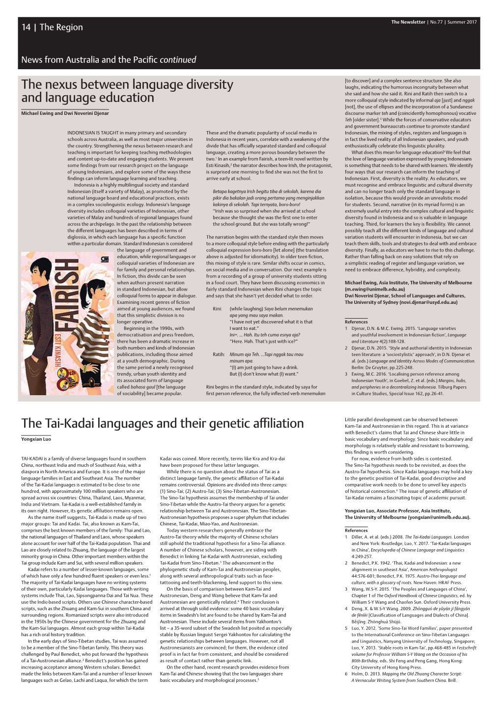 The Tai-Kadai Languages and Their Genetic Affiliation the Nexus Between Language Diversity and Language Education