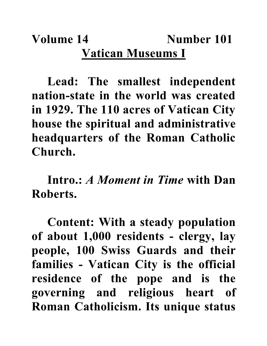 Volume 14 Number 101 Vatican Museums I Lead