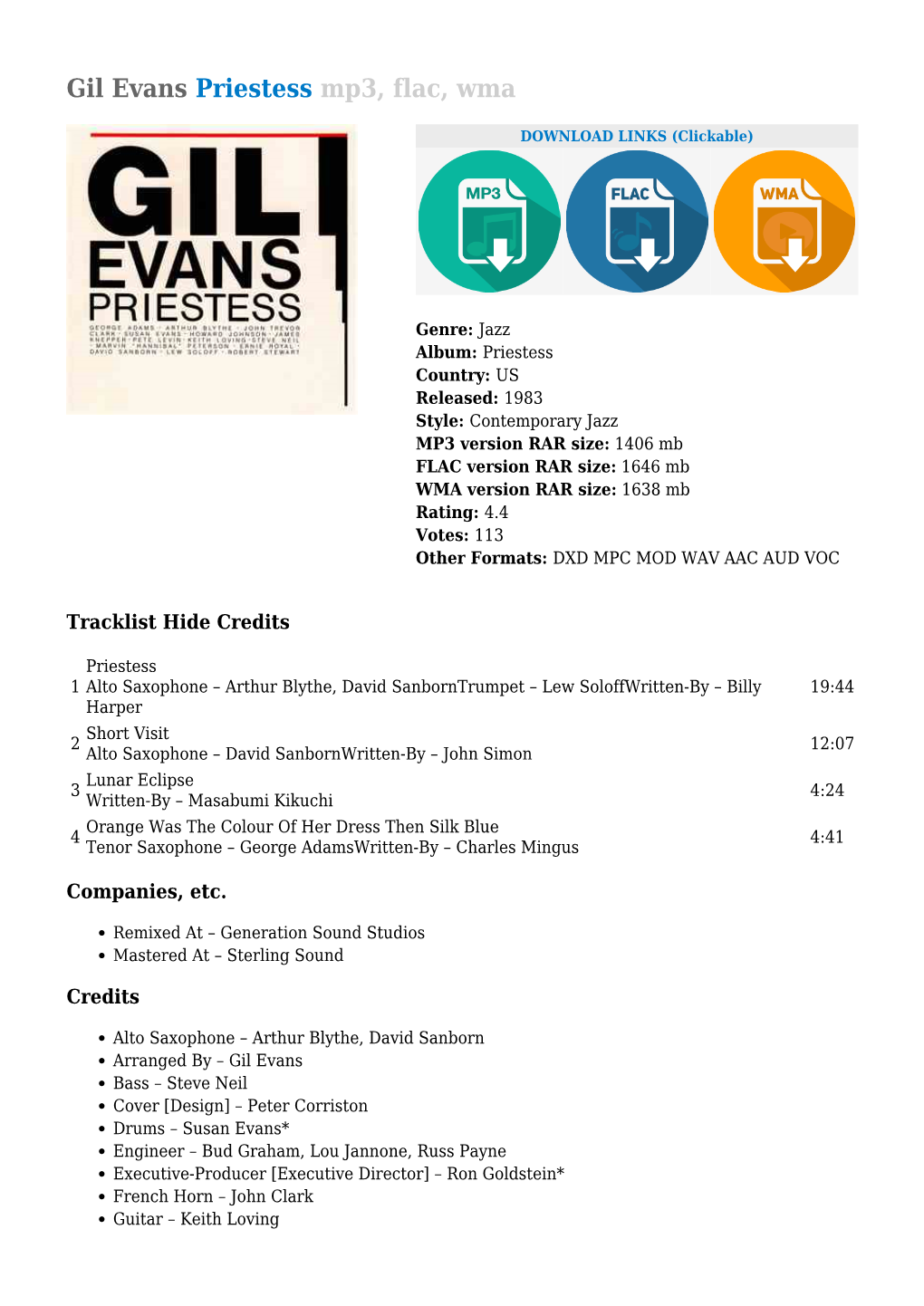 Gil Evans Priestess Mp3, Flac, Wma