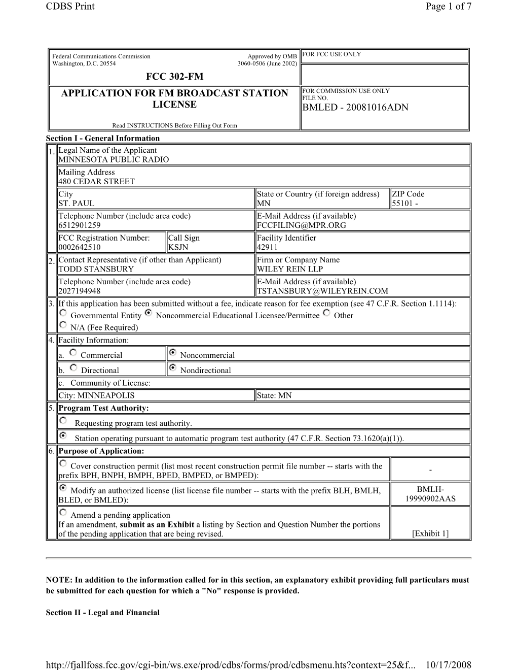 Fcc 302-Fm Application for Fm Broadcast Station License