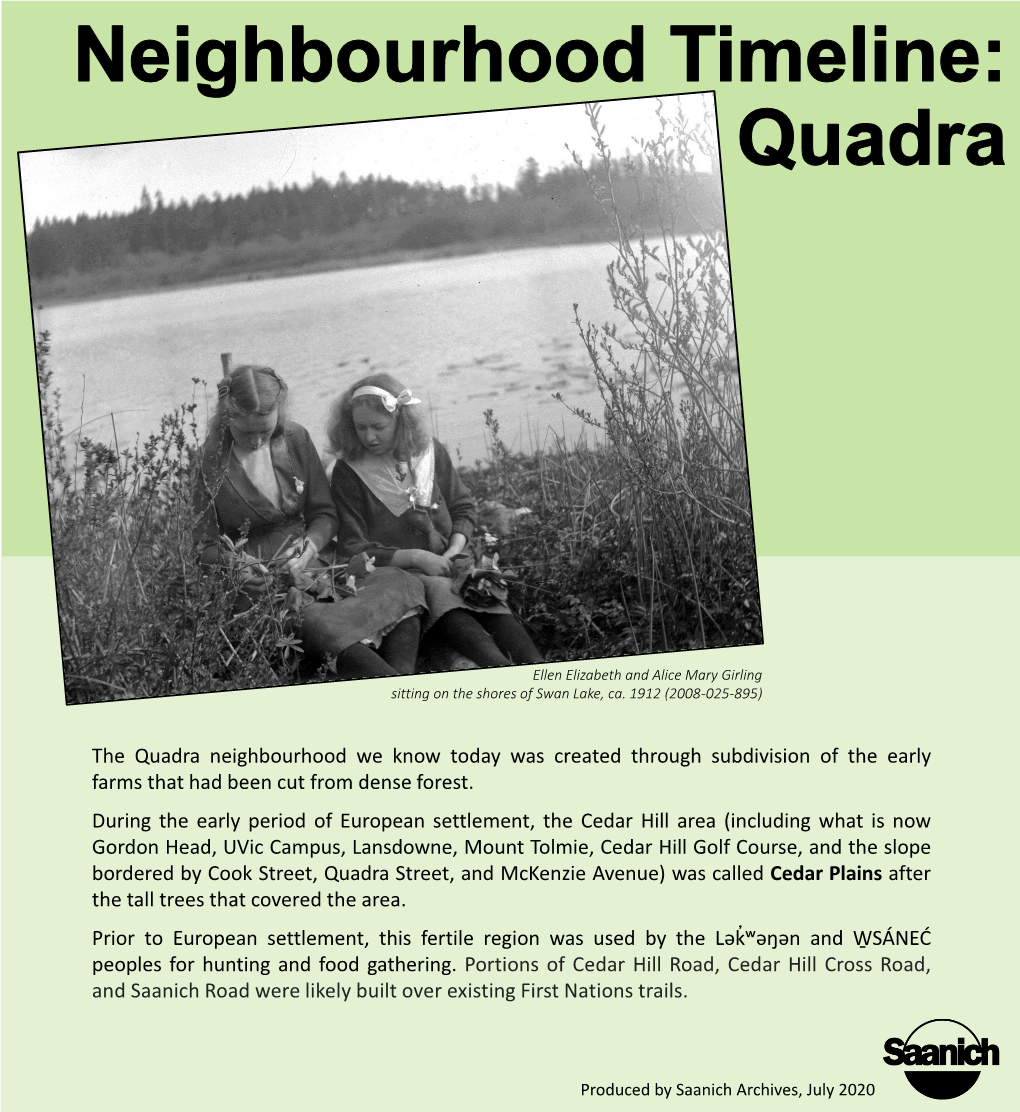 Quadra Neighbourhood We Know Today Was Created Through Subdivision of the Early Farms That Had Been Cut from Dense Forest