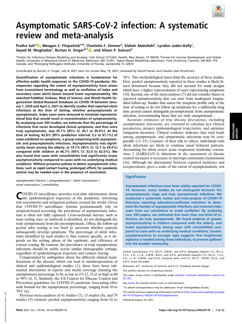 Asymptomatic SARS-Cov-2 Infection: a Systematic Review and Meta-Analysis