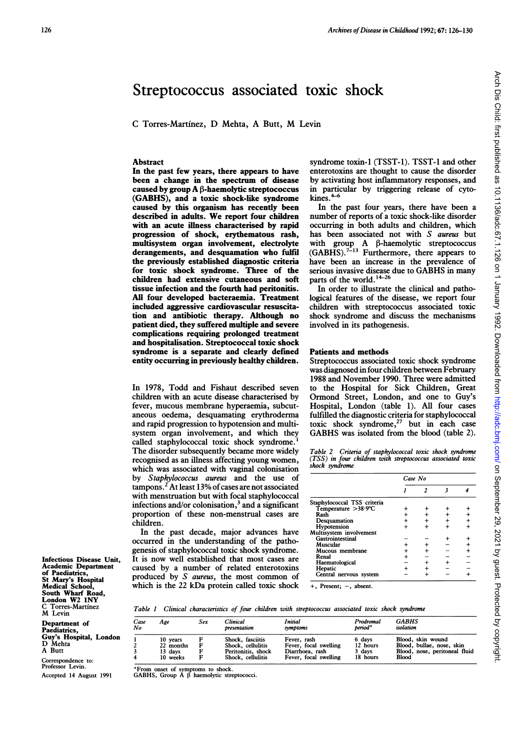 Streptococcus Associated Toxic Shock