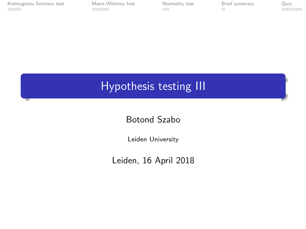 Hypothesis Testing III
