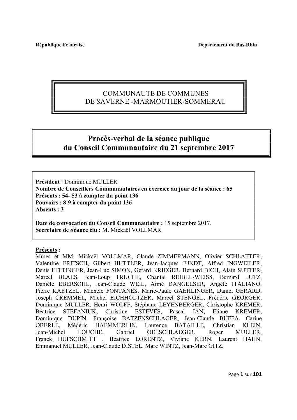 Procès-Verbal De La Séance Publique Du Conseil Communautaire Du 21