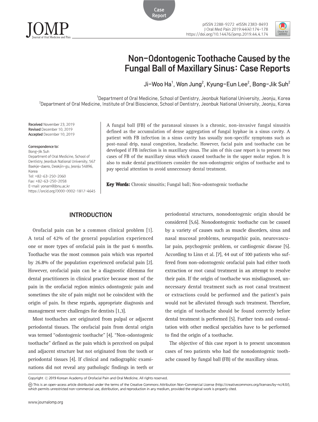 Non-Odontogenic Toothache Caused by the Fungal Ball of Maxillary Sinus: Case Reports