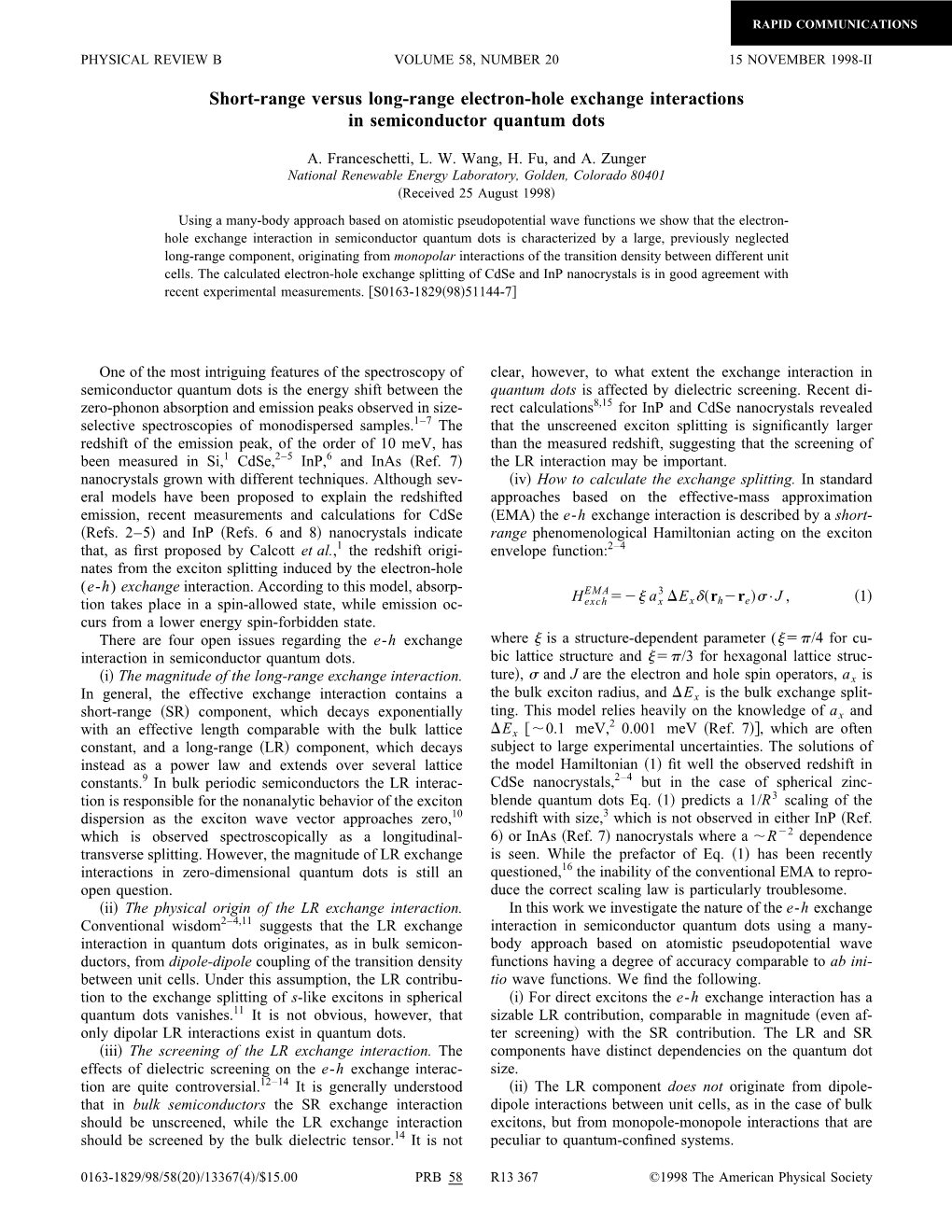 Short-Range Versus Long-Range Electron-Hole Exchange Interactions in Semiconductor Quantum Dots