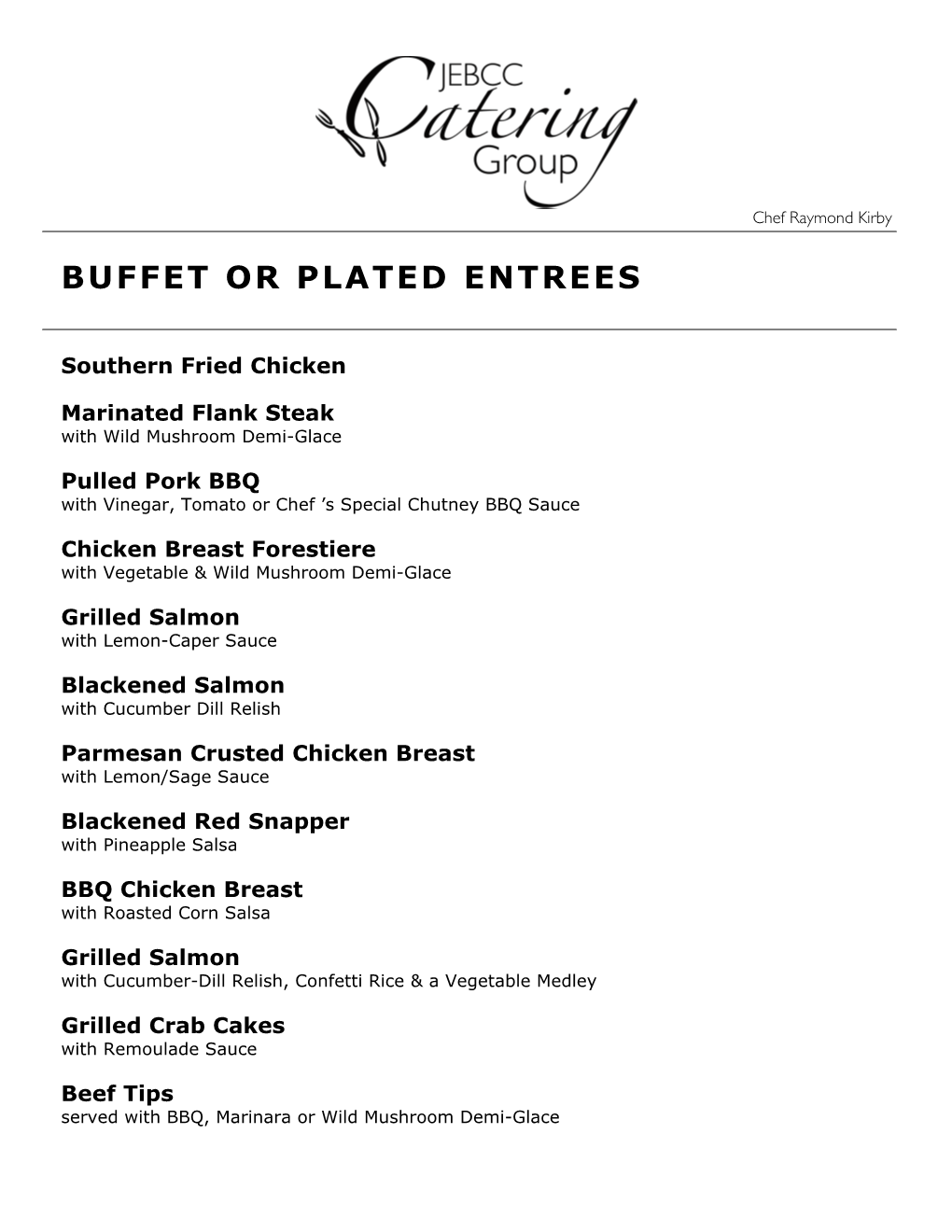 Buffet Or Plated Entrees